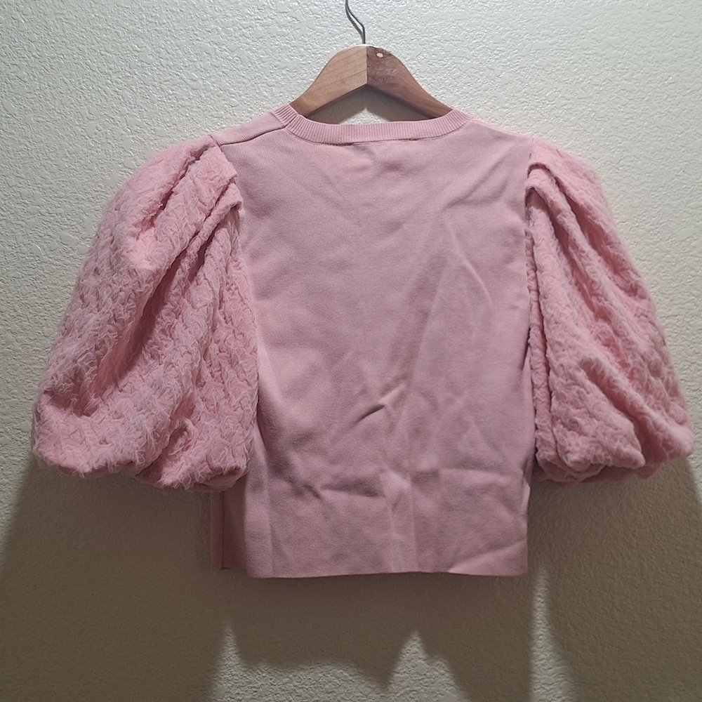 Zara Pink Puff Sleeve Crop Blouse - Picture 2 of 3